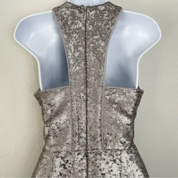 Harlyn silver sequin plunge neck matte waist tie dress‎ S Formal Cocktail - Picture 8 of 13